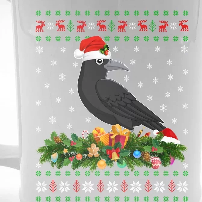 Raven Crow Bird Lover Xmas Santa Hat Ugly Crow Christmas Gift Front & Back Beer Stein