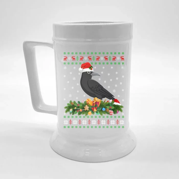 Raven Crow Bird Lover Xmas Santa Hat Ugly Crow Christmas Gift Front & Back Beer Stein