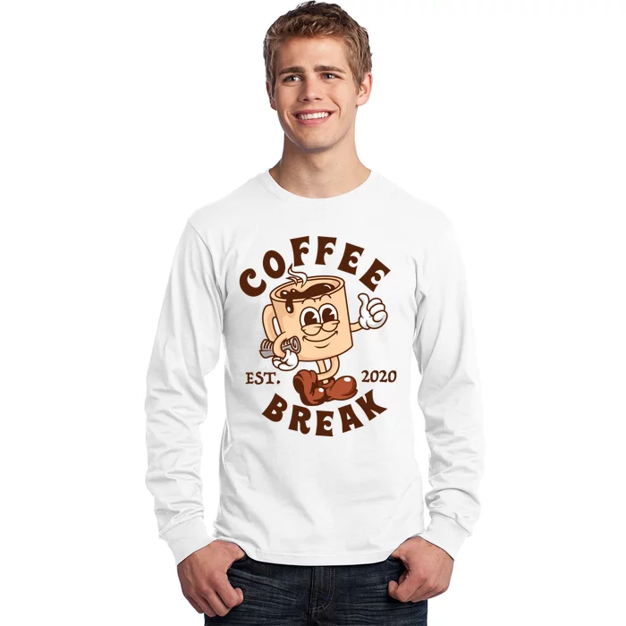 Retro Coffee Break Est 2020 Cartoon Logo Long Sleeve Shirt