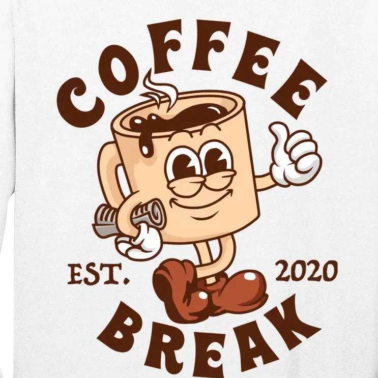 Retro Coffee Break Est 2020 Cartoon Logo Long Sleeve Shirt