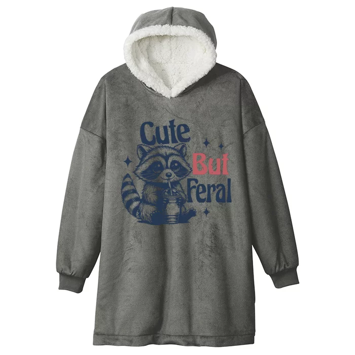 Raccoon Cute But Feral Vintage Hooded Wearable Blanket