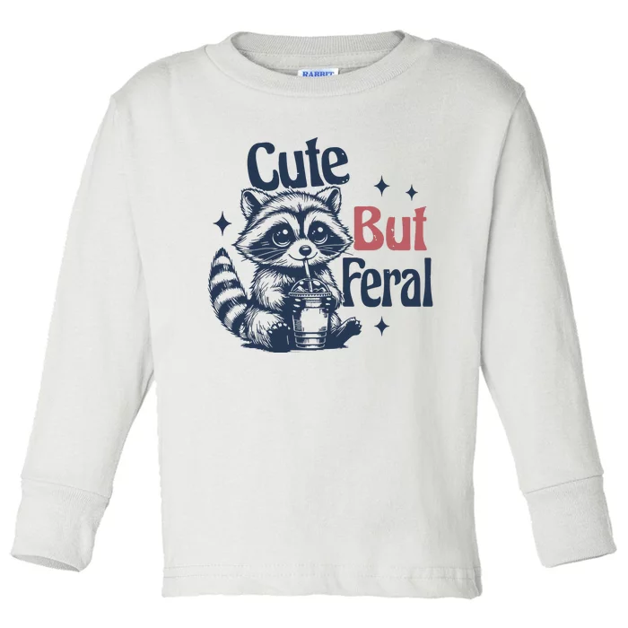 Raccoon Cute But Feral Vintage Toddler Long Sleeve Shirt