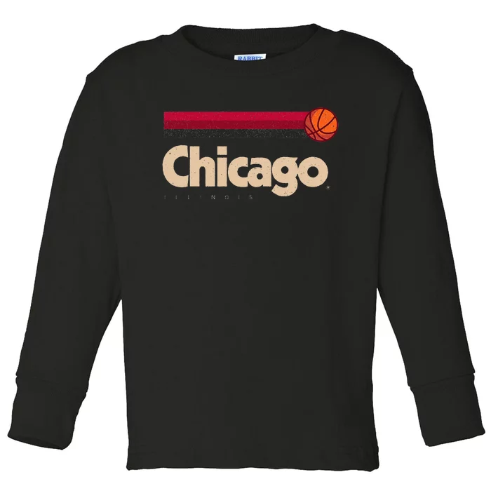 Red Chicago Basketball BBall City Illinois Retro Chicago Toddler Long Sleeve Shirt