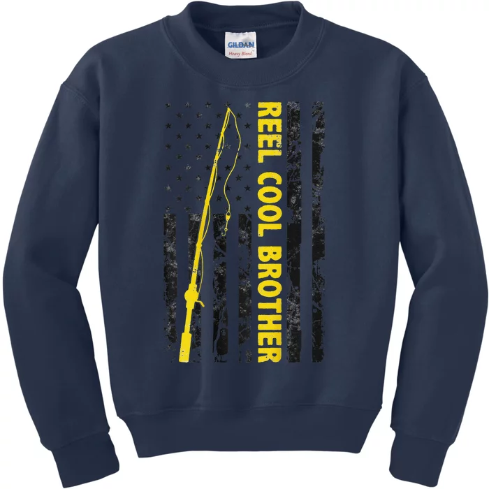 Reel Cool Brother Fishing American Flag Dad Gift For Brother Kids Sweatshirt