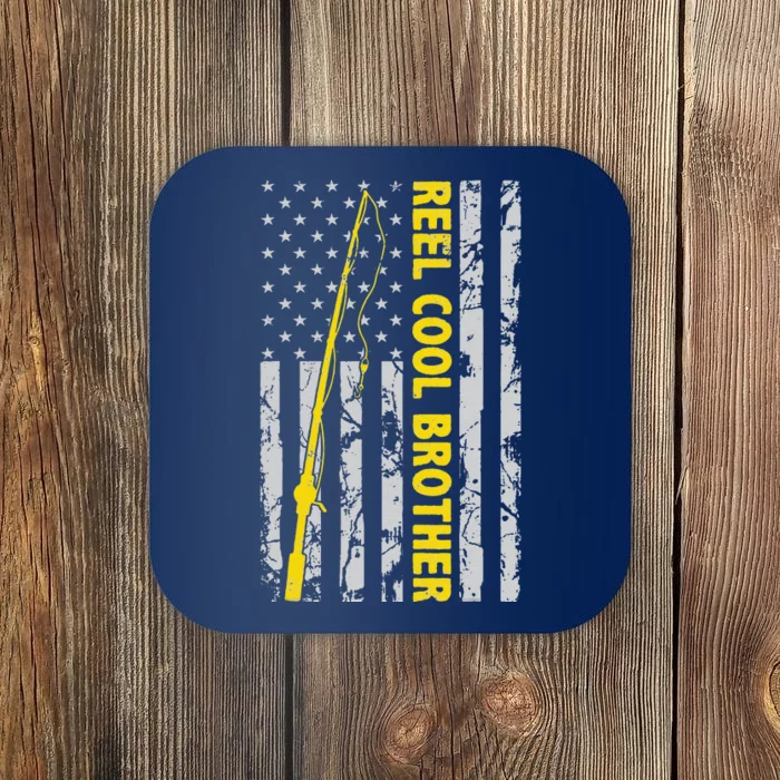 Reel Cool Brother Fishing American USA Flag Gift For Brother Gift Coaster