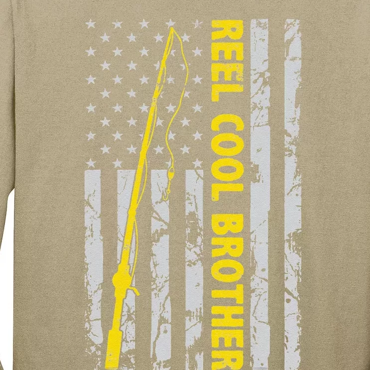 Reel Cool Brother Fishing American USA Flag Gift For Brother Gift Tall Long Sleeve T-Shirt