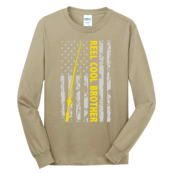 Reel Cool Brother Fishing American USA Flag Gift For Brother Gift Tall Long Sleeve T-Shirt