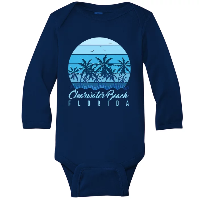 Retro Clearwater Beach Florida Baby Long Sleeve Bodysuit