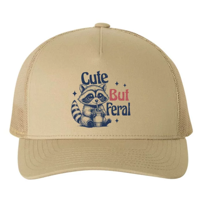 Raccoon Cute But Feral Vintage Yupoong Adult 5-Panel Trucker Hat