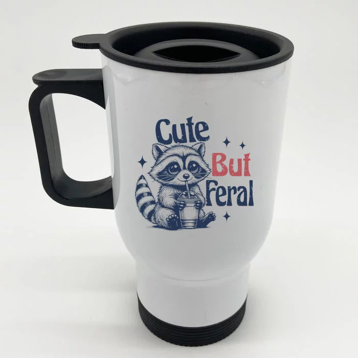 Raccoon Cute But Feral Vintage Front & Back Stainless Steel Travel Mug