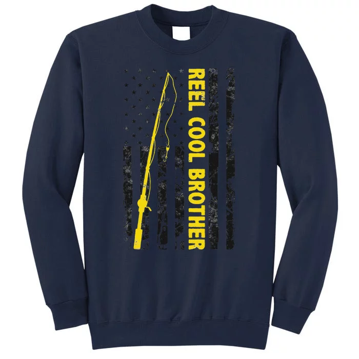 Reel Cool Brother Fishing American USA Flag Gift For Brother Tall Sweatshirt