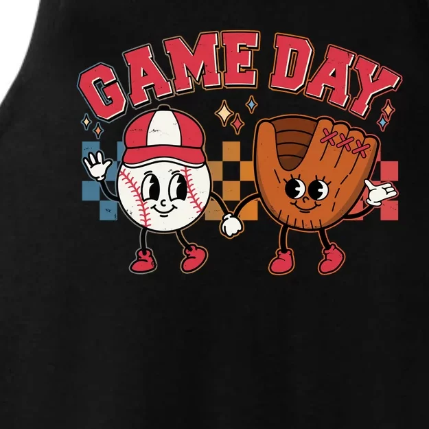 Retro Cartoon Baseball Game Day Ladies Tri-Blend Wicking Tank