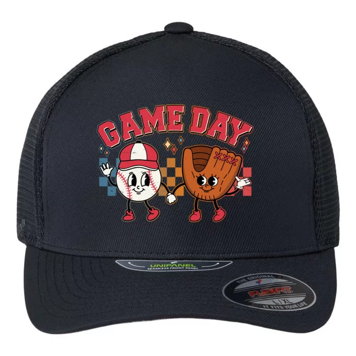 Retro Cartoon Baseball Game Day Flexfit Unipanel Trucker Cap