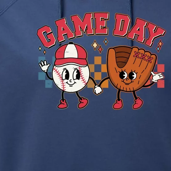 Retro Cartoon Baseball Game Day Performance Fleece Hoodie