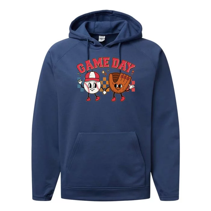 Retro Cartoon Baseball Game Day Performance Fleece Hoodie