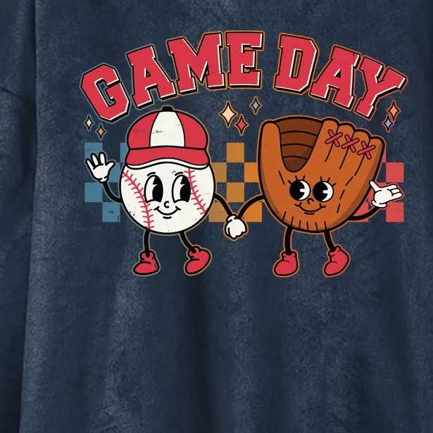 Retro Cartoon Baseball Game Day Hooded Wearable Blanket