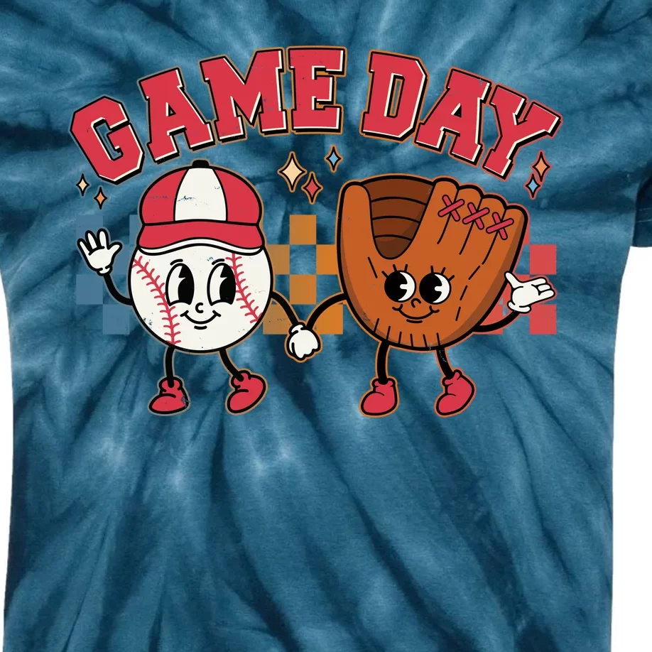 Retro Cartoon Baseball Game Day Kids Tie-Dye T-Shirt