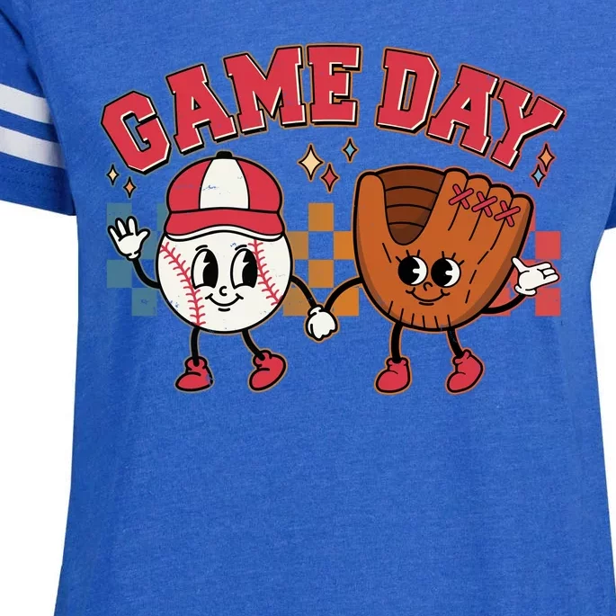 Retro Cartoon Baseball Game Day Enza Ladies Jersey Football T-Shirt