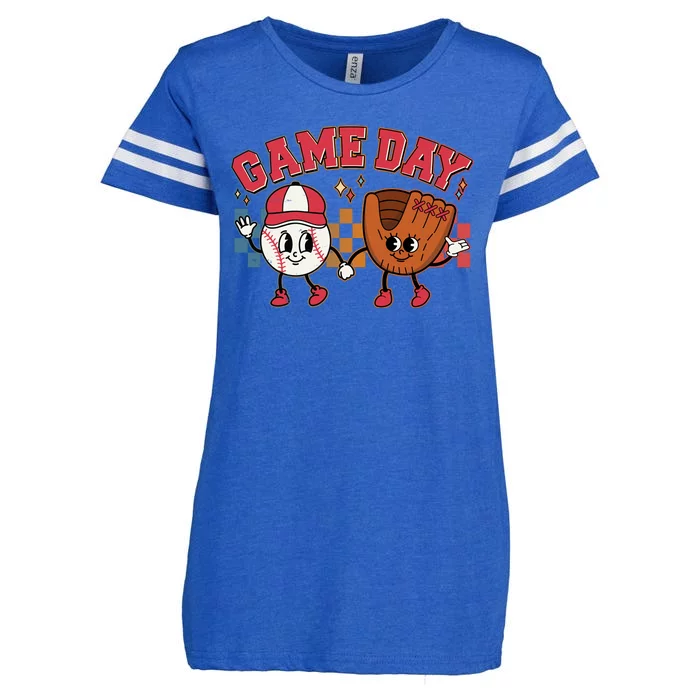 Retro Cartoon Baseball Game Day Enza Ladies Jersey Football T-Shirt