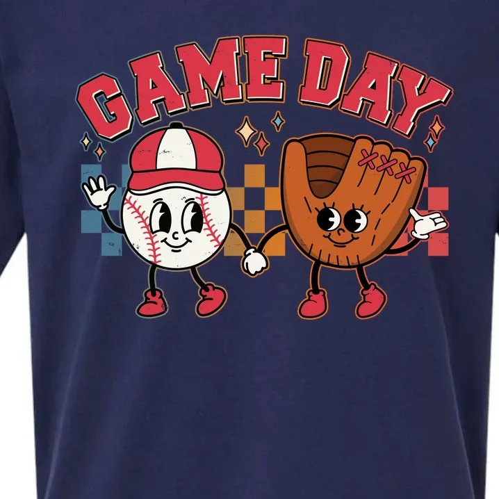 Retro Cartoon Baseball Game Day Sueded Cloud Jersey T-Shirt