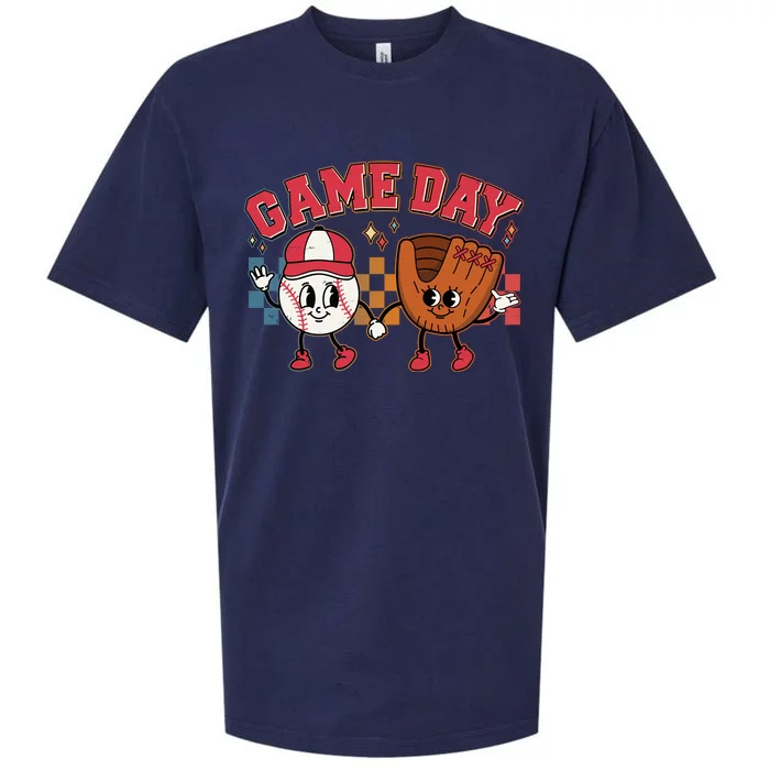 Retro Cartoon Baseball Game Day Sueded Cloud Jersey T-Shirt