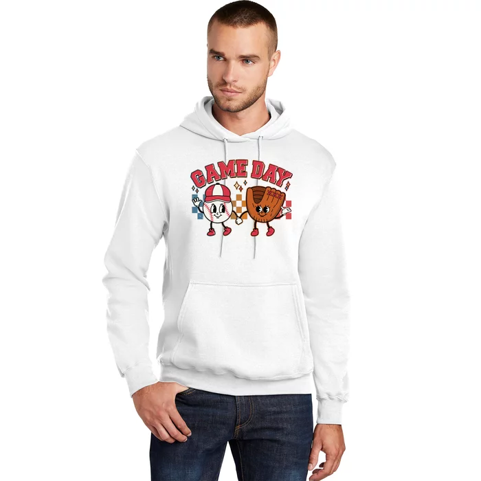 Retro Cartoon Baseball Game Day Hoodie