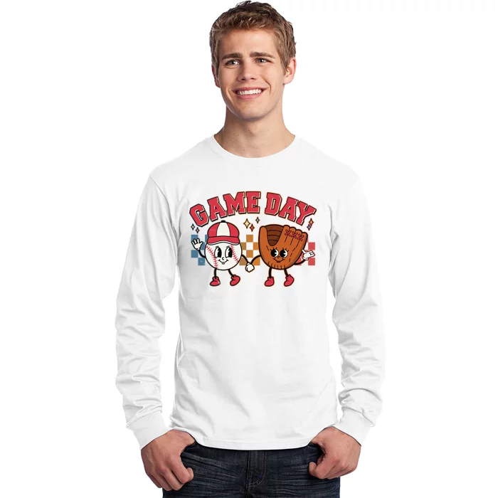 Retro Cartoon Baseball Game Day Long Sleeve Shirt