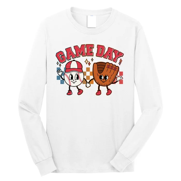 Retro Cartoon Baseball Game Day Long Sleeve Shirt