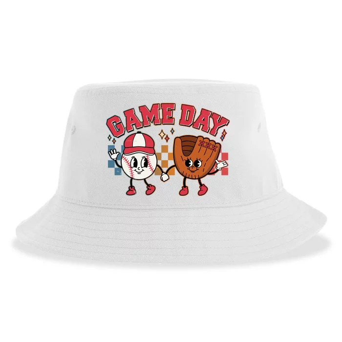 Retro Cartoon Baseball Game Day Sustainable Bucket Hat