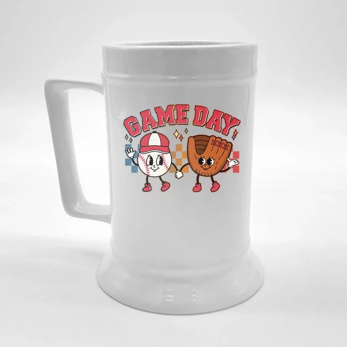 Retro Cartoon Baseball Game Day Front & Back Beer Stein