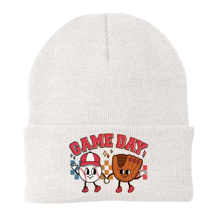 Retro Cartoon Baseball Game Day Knit Cap Winter Beanie