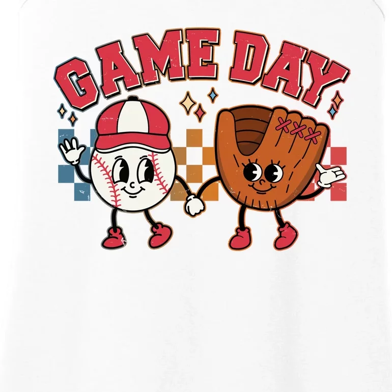 Retro Cartoon Baseball Game Day Ladies Essential Tank