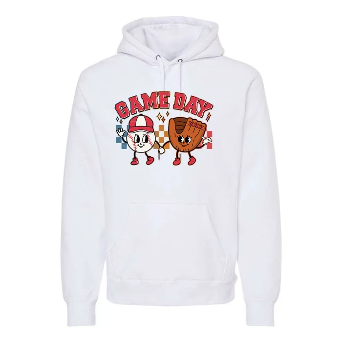 Retro Cartoon Baseball Game Day Premium Hoodie