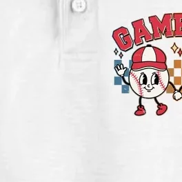 Retro Cartoon Baseball Game Day Dry Zone Grid Performance Polo