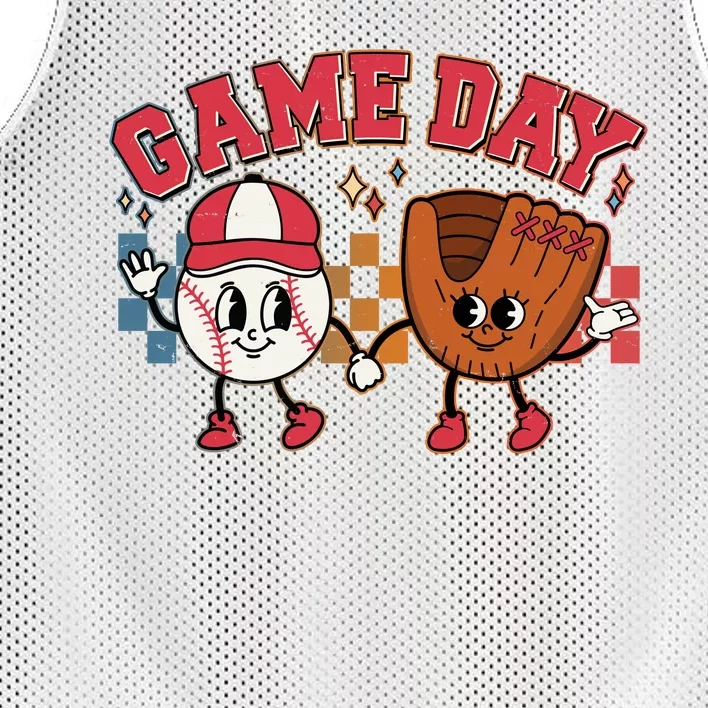 Retro Cartoon Baseball Game Day Mesh Reversible Basketball Jersey Tank