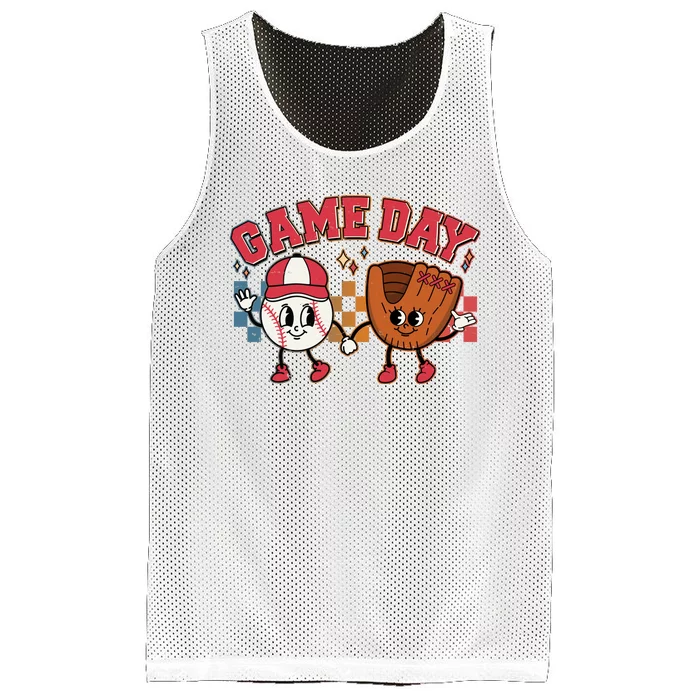 Retro Cartoon Baseball Game Day Mesh Reversible Basketball Jersey Tank