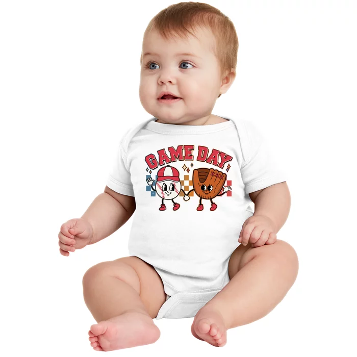 Retro Cartoon Baseball Game Day Baby Bodysuit