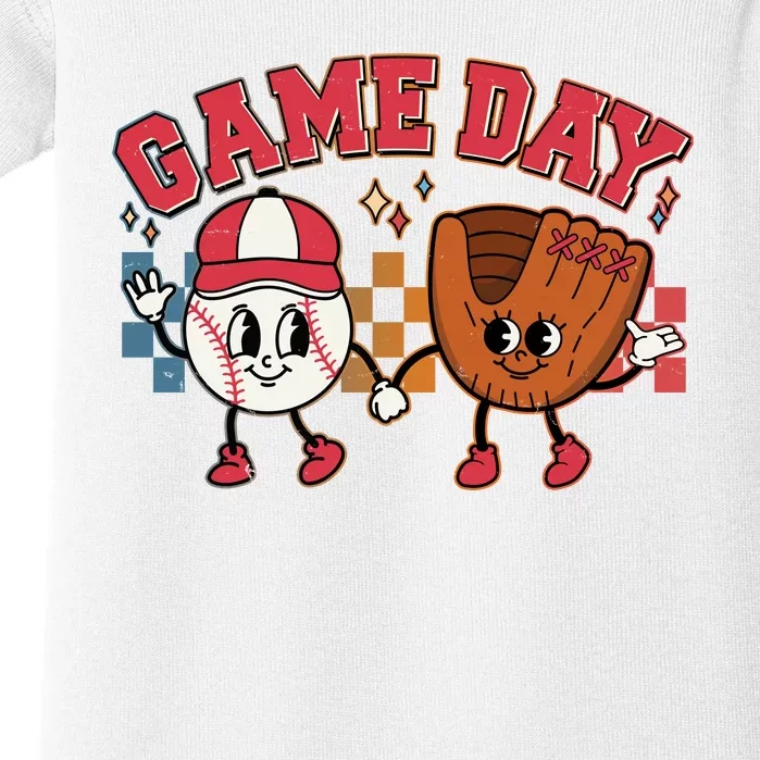 Retro Cartoon Baseball Game Day Baby Bodysuit