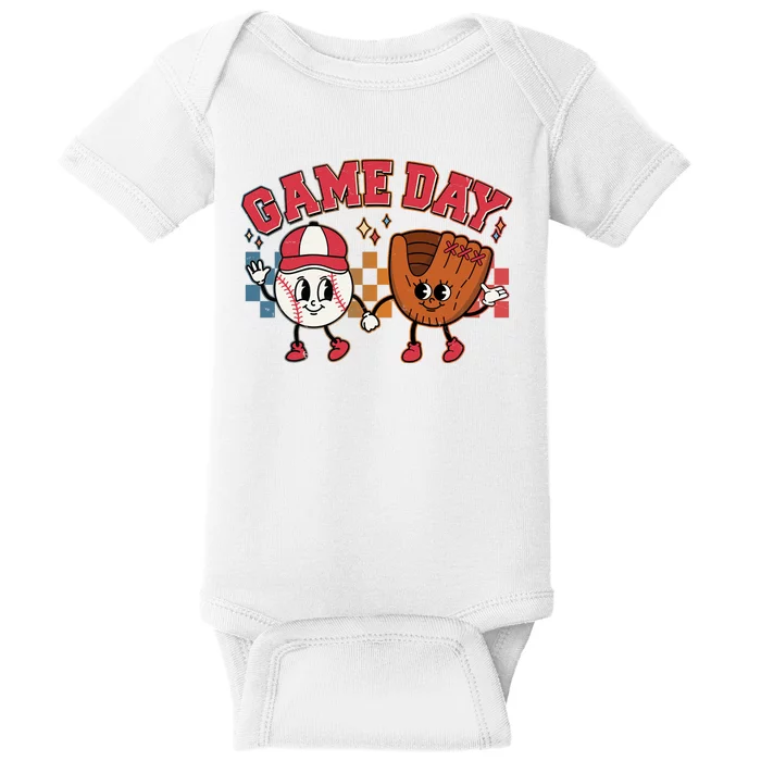 Retro Cartoon Baseball Game Day Baby Bodysuit