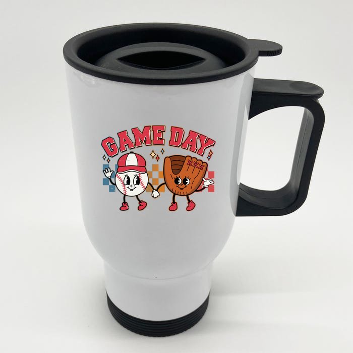 Retro Cartoon Baseball Game Day Front & Back Stainless Steel Travel Mug