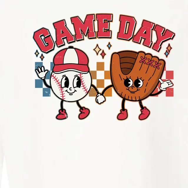 Retro Cartoon Baseball Game Day Cropped Pullover Crew