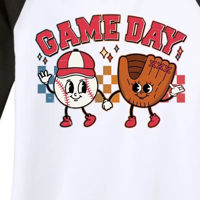 Retro Cartoon Baseball Game Day Women's Tri-Blend 3/4-Sleeve Raglan Shirt