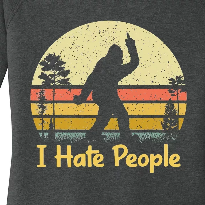 Retro Camping Bigfoot Sasquatch Middle Finger I Hate People Women's Perfect Tri Tunic Long Sleeve Shirt