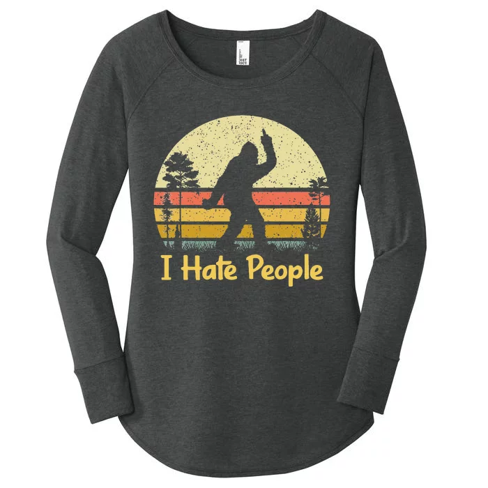 Retro Camping Bigfoot Sasquatch Middle Finger I Hate People Women's Perfect Tri Tunic Long Sleeve Shirt