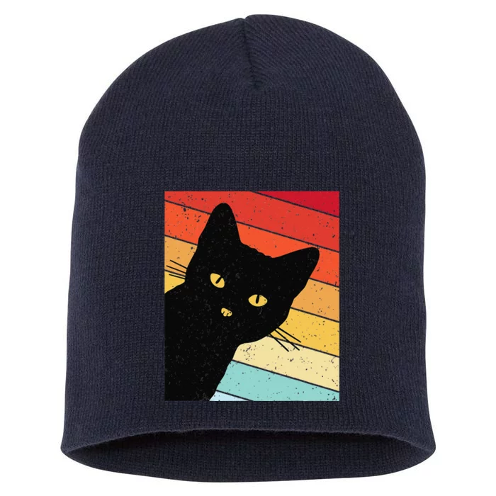 Retro Cat Black Cat Vintage Cat Cat Short Acrylic Beanie