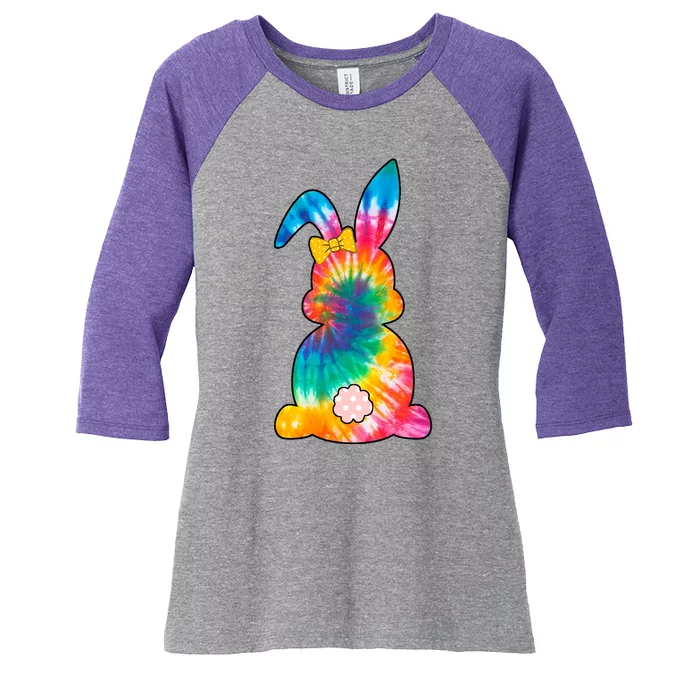 Rainbow Colorful Bunny Women's Tri-Blend 3/4-Sleeve Raglan Shirt