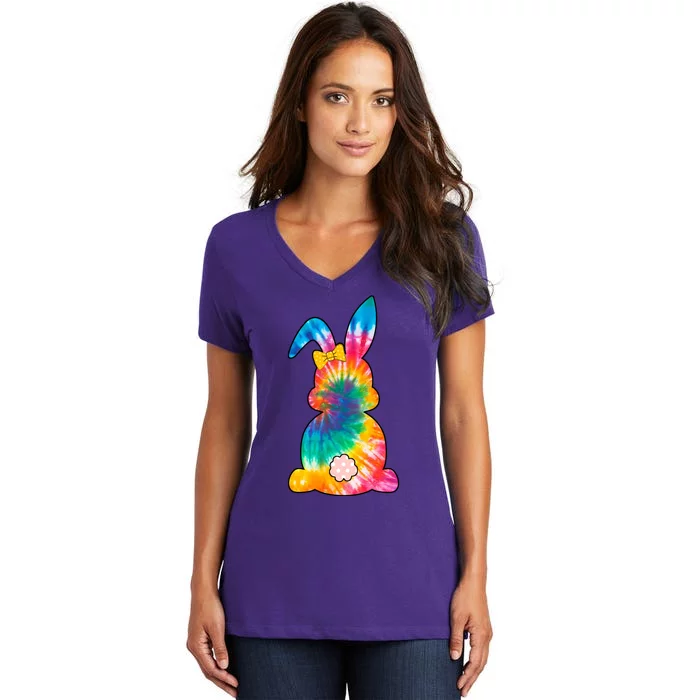 Rainbow Colorful Bunny Women's V-Neck T-Shirt