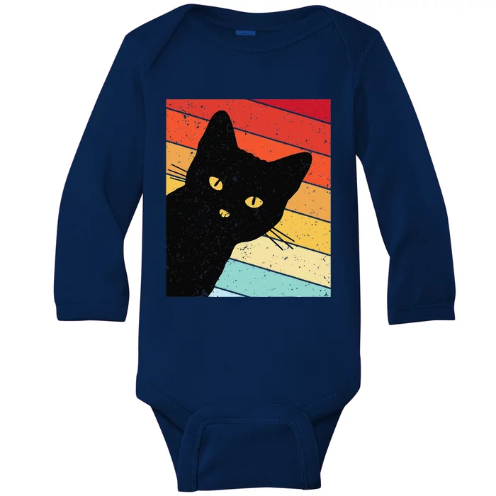 Retro Cat  Black Cat  Vintage Cat  Cat (2) Baby Long Sleeve Bodysuit