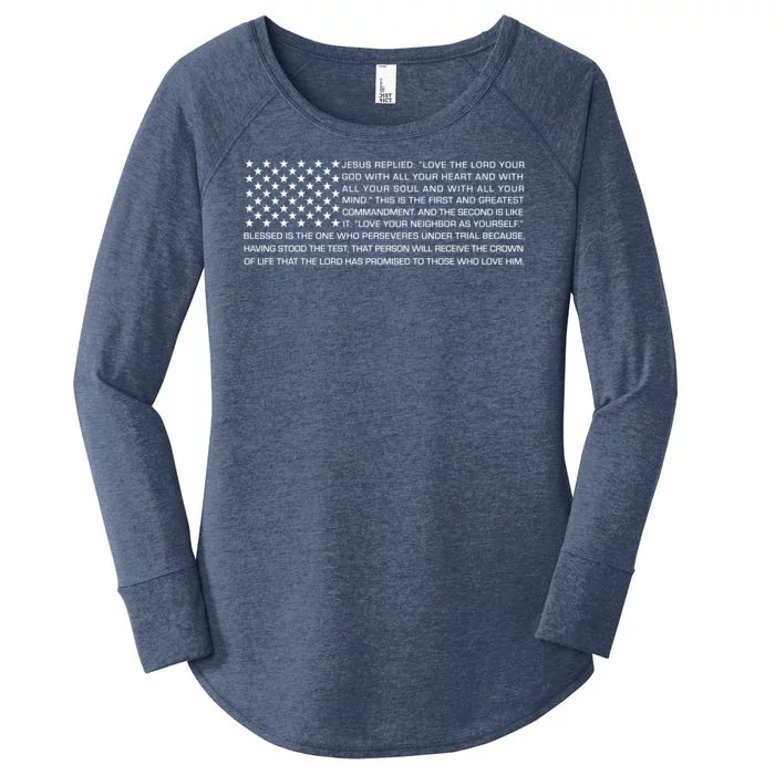 Religious Christianity Bible Verse USA American Flag Women's Perfect Tri Tunic Long Sleeve Shirt