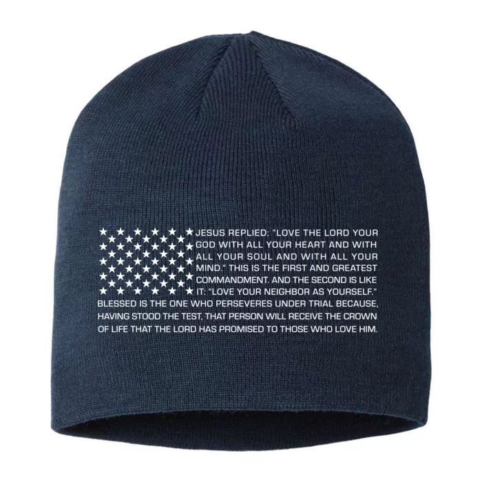 Religious Christianity Bible Verse USA American Flag 8 1/2in Sustainable Knit Beanie